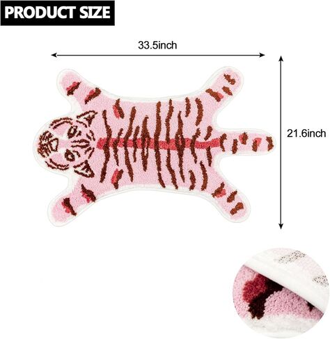 سجادة حمام على شكل نمر، سجادة حمام نمر وردي، سجادة باب مضادة للانزلاق، سجادة منطقة مطبوعة للحيوانات، سجادة صغيرة لديكور المنزل، سجادة لعب للحمام، 33.5 × 21.6 بوصة in Kuwait