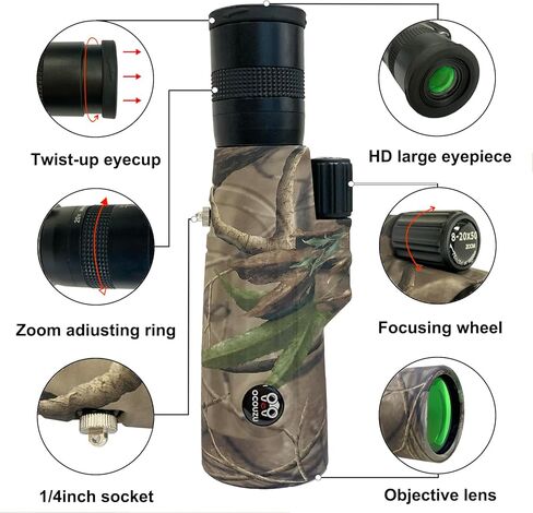 جديد 8-20x50 HD تكبير أحادي تلسكوب عالي الطاقة منخفض الرؤية الليلية BAK4 موشور وعدسة FMC أحادية للبالغين لمشاهدة الطيور طويلة المدى / الصيد / سيارات السباق in Kuwait