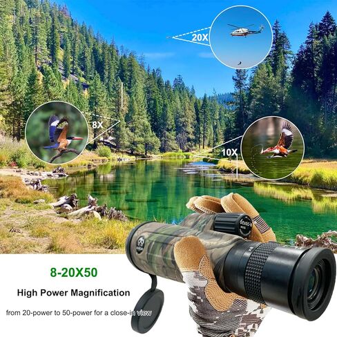 جديد 8-20x50 HD تكبير أحادي تلسكوب عالي الطاقة منخفض الرؤية الليلية BAK4 موشور وعدسة FMC أحادية للبالغين لمشاهدة الطيور طويلة المدى / الصيد / سيارات السباق in Kuwait
