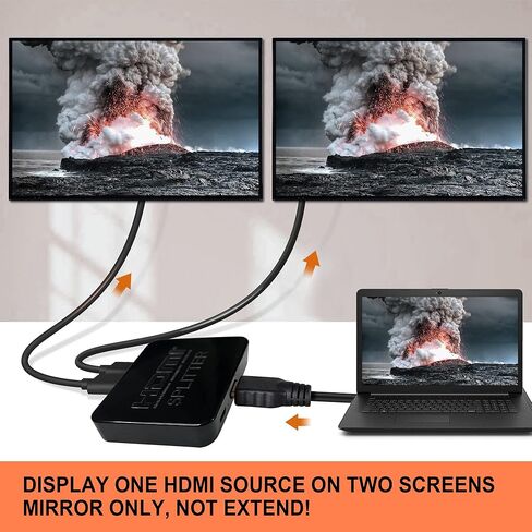 مقسم HDMI 1 في 2 مخرج، شاشة WrixWric 4K HDMI مكررة/مرآة، مقسم يعمل بالطاقة 1×2 يدعم دقة Full HD 4K@30 هرتز 1080P 3D لـ PS5، Roku، TV Box - مصدر واحد إلى شاشتين متطابقتين in Kuwait