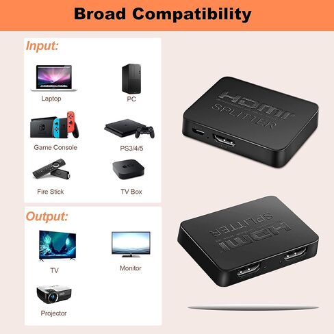 مقسم HDMI 1 في 2 مخرج، شاشة WrixWric 4K HDMI مكررة/مرآة، مقسم يعمل بالطاقة 1×2 يدعم دقة Full HD 4K@30 هرتز 1080P 3D لـ PS5، Roku، TV Box - مصدر واحد إلى شاشتين متطابقتين in Kuwait