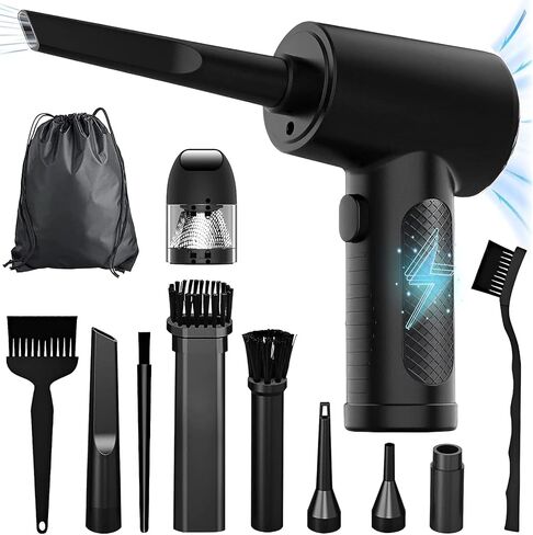 Compressed Air Duster,Car Vacuum，Electric Air Duster and Vacuum 2 in 1, 3 Speeds 100000 RPM Cordless Air Blower, Reusable Air Duster for Computer, Keyboard, Swimming Ring, Car with LED Light in Saudi Arabia