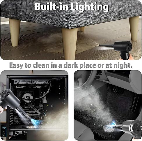 Compressed Air Duster,Car Vacuum，Electric Air Duster and Vacuum 2 in 1, 3 Speeds 100000 RPM Cordless Air Blower, Reusable Air Duster for Computer, Keyboard, Swimming Ring, Car with LED Light in Saudi Arabia