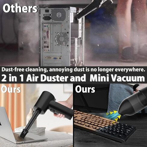 Compressed Air Duster,Car Vacuum，Electric Air Duster and Vacuum 2 in 1, 3 Speeds 100000 RPM Cordless Air Blower, Reusable Air Duster for Computer, Keyboard, Swimming Ring, Car with LED Light in Saudi Arabia