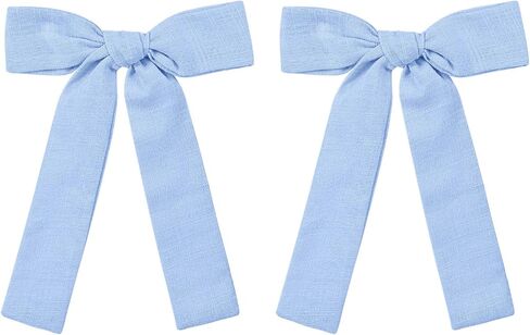 Light Blue Cotton Linen Hair Bows 5" Soft Everyday Hair Bow Clips Toddler Girls Long Ponytail Bowknot Alligator Barrettes Hairpins Accessories for Little Teens School Girls Kids in Saudi Arabia