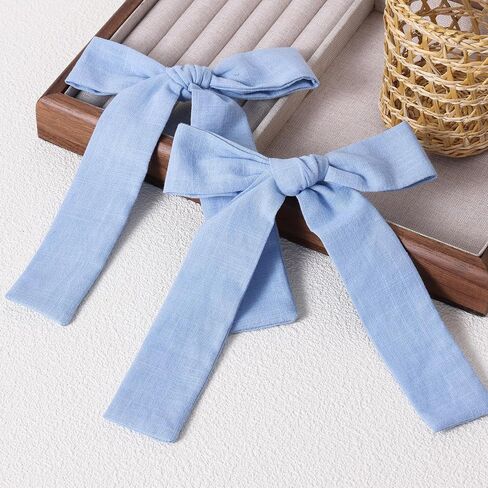 Light Blue Cotton Linen Hair Bows 5" Soft Everyday Hair Bow Clips Toddler Girls Long Ponytail Bowknot Alligator Barrettes Hairpins Accessories for Little Teens School Girls Kids in Saudi Arabia
