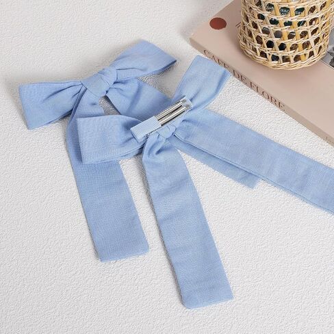 Light Blue Cotton Linen Hair Bows 5" Soft Everyday Hair Bow Clips Toddler Girls Long Ponytail Bowknot Alligator Barrettes Hairpins Accessories for Little Teens School Girls Kids in Saudi Arabia