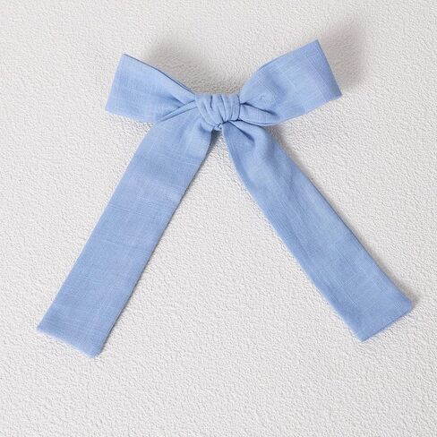 Light Blue Cotton Linen Hair Bows 5" Soft Everyday Hair Bow Clips Toddler Girls Long Ponytail Bowknot Alligator Barrettes Hairpins Accessories for Little Teens School Girls Kids in Saudi Arabia