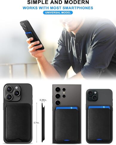 محفظة الهاتف، حامل بطاقات الهاتف الخلوي، عصا محفظة الهاتف، حجب RFID، محفظة هاتف جلدية نباتية لهاتف iPhone 15/14/13/12 (1، أسود) in Kuwait