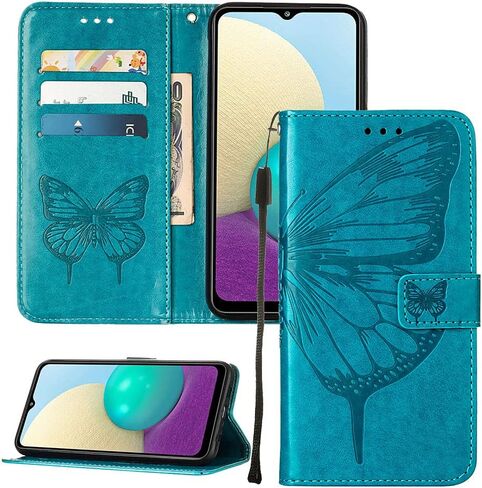 حافظة محفظة iPod Touch 7/ iPod Touch 6/iPod Touch 5، مع حامل بطاقة الائتمان، للنساء والرجال، مع حافظة إغلاق مغناطيسية من جلد البولي يوريثان لجهاز iPod Touch 7 Butterfly Blue YB in Kuwait