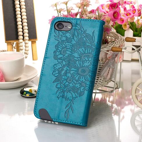 حافظة محفظة iPod Touch 7/ iPod Touch 6/iPod Touch 5، مع حامل بطاقة الائتمان، للنساء والرجال، مع حافظة إغلاق مغناطيسية من جلد البولي يوريثان لجهاز iPod Touch 7 Butterfly Blue YB in Kuwait