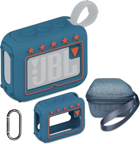 Silicone Cover and Hard Travel Case for JBL Go 4 Ultra Portable Bluetooth Speaker, Accessories for JBL Go 4 Pro Sound Bluetooth Speaker Stand Up Holder (Hard Case and Silicone Case) (Blue Case) in Saudi Arabia