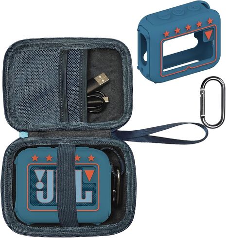 Silicone Cover and Hard Travel Case for JBL Go 4 Ultra Portable Bluetooth Speaker, Accessories for JBL Go 4 Pro Sound Bluetooth Speaker Stand Up Holder (Hard Case and Silicone Case) (Blue Case) in Saudi Arabia