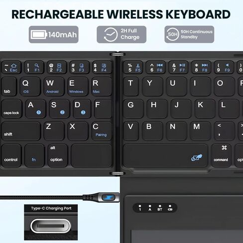 لوحة مفاتيح بلوتوث لاسلكية قابلة للطي رباعية محمولة مع لوحة لمس قابلة للطي لهواتف Windows Android iOS Tablet ipad Phone in Kuwait