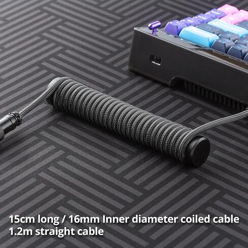 GUNMJO Pro Custom Coiled USB C Cable for Gaming Keyboard, Double-Sleeved Mechanical Keyboard Cable with Detachable Aluminum Aviator, 1.5M USB-C to USB-A, Carbon Black Color in Saudi Arabia