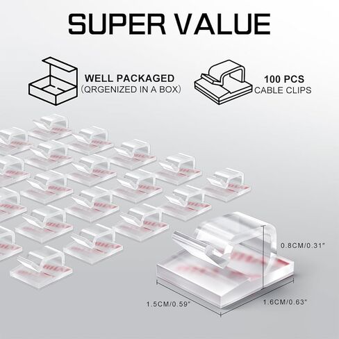 100PCS Cable Clips, Adhesive Wire Clips Strong Cord Clips Wire Holders, Cable Management Clips for Desk, Wall, Car, TV, Ethernet Cable (Clear, Small) in Saudi Arabia
