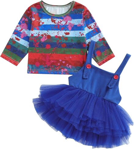 Baby Girl Halloween Outfit Stripe T-shirt Top Tulle Mini Skirt | Baby Halloween Clothes,Toddler Halloween Outfit,Skirt Sets For Girl,Birthday,Party,Photograph,Holiday Events,Christian in Saudi Arabia