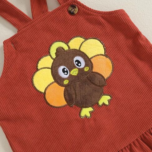 Lamuusaa Thanksgiving Baby Girl Outfit Long Sleeve Ruffle Romper Onesie Turkey Suspender Skirts Headband 3Pcs Clothes Set in Saudi Arabia