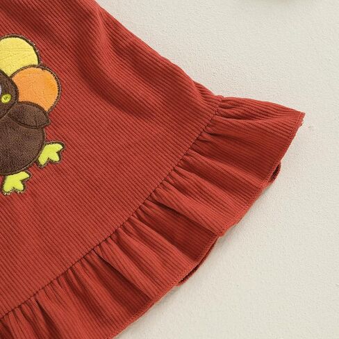 Lamuusaa Thanksgiving Baby Girl Outfit Long Sleeve Ruffle Romper Onesie Turkey Suspender Skirts Headband 3Pcs Clothes Set in Saudi Arabia