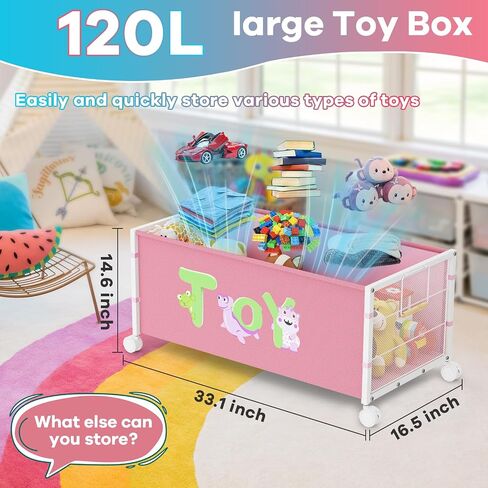 Toy Box Storage, 180L Extra Large Toy Chest with 360° Wheels, Oxford Cloth Metal Toy Box for Boys, Girls, Stuffed Animals, Clothes, Bedroom, Living Room (Pink) in Saudi Arabia