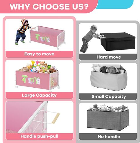 Toy Box Storage, 180L Extra Large Toy Chest with 360° Wheels, Oxford Cloth Metal Toy Box for Boys, Girls, Stuffed Animals, Clothes, Bedroom, Living Room (Pink) in Saudi Arabia