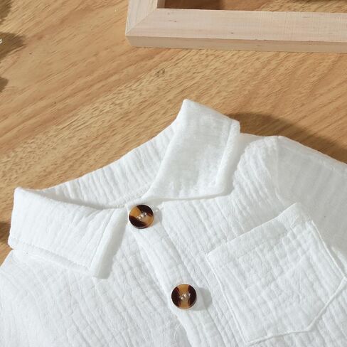 VISGOGO Baby Boy Polo Romper Long Sleeve Solid Bodysuit Cotton Linen Jumpsuit Collared Onesie Infant One-Piece Outfit in Kuwait