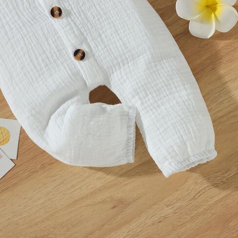 VISGOGO Baby Boy Polo Romper Long Sleeve Solid Bodysuit Cotton Linen Jumpsuit Collared Onesie Infant One-Piece Outfit in Kuwait