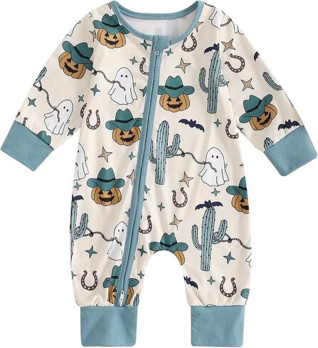 Western Baby Boy Clothes Newborn Jumpsuit | Long Sleeve Cow Daisy Print Zipper Romper, Infant Fall Outfits, Camo/Duck/Halloween Bodysuit, Soft Fabric in Saudi Arabia