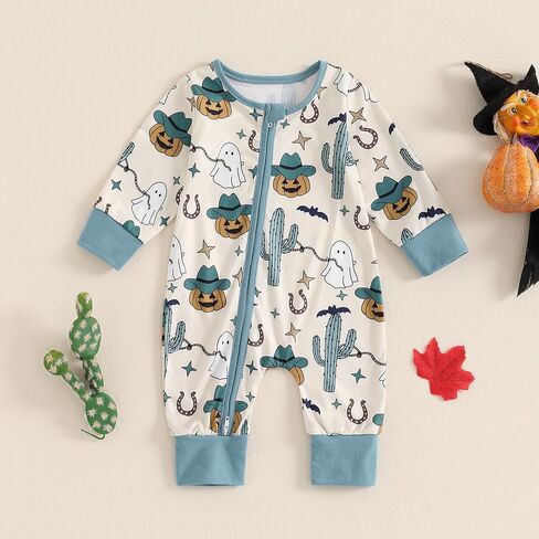 Western Baby Boy Clothes Newborn Jumpsuit | Long Sleeve Cow Daisy Print Zipper Romper, Infant Fall Outfits, Camo/Duck/Halloween Bodysuit, Soft Fabric in Saudi Arabia