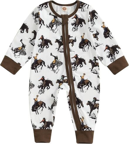 Western Baby Boy Clothes Newborn Jumpsuit | Long Sleeve Cow Daisy Print Zipper Romper, Infant Fall Outfits, Camo/Duck/Halloween Bodysuit, Soft Fabric in Saudi Arabia