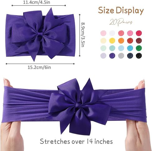 yoyokid 20pcs Baby Girls Bows Headbands, 4.5" Nylon Hairbands Ribbon Hair Bow Elastic Hair Accessories for Newborns Infants Toddlers and Kids (Light Color) in Saudi Arabia