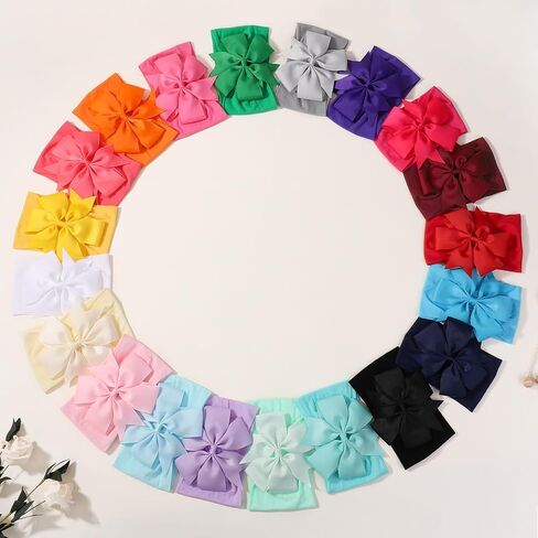 yoyokid 20pcs Baby Girls Bows Headbands, 4.5" Nylon Hairbands Ribbon Hair Bow Elastic Hair Accessories for Newborns Infants Toddlers and Kids (Light Color) in Saudi Arabia