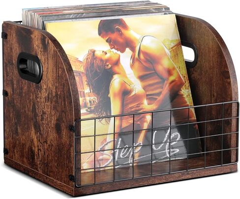 Vensp Vinyl Record Storage, Wood & Metal Vinyl Record Holder, LP Vinyl Record Box Case Crate, Desktop Vinyl Record Organizer, Easy to Assemble, Record Storage for Album File with Handle in Saudi Arabia