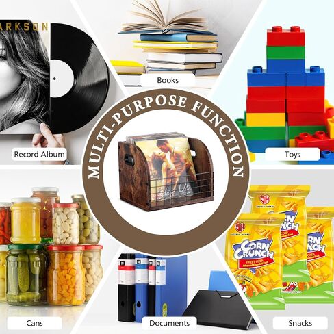 Vensp Vinyl Record Storage, Wood & Metal Vinyl Record Holder, LP Vinyl Record Box Case Crate, Desktop Vinyl Record Organizer, Easy to Assemble, Record Storage for Album File with Handle in Saudi Arabia