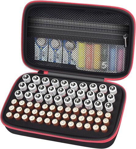 Battery Organizer Storage Holder Case Box for 69+ Batteries AA AAA C Cell 9V 3V Lithium - BT-168 (Red, Small, No Tester Included) in Saudi Arabia