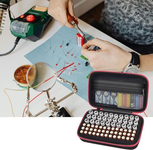 Battery Organizer Storage Holder Case Box for 69+ Batteries AA AAA C Cell 9V 3V Lithium - BT-168 (Red, Small, No Tester Included) in Saudi Arabia