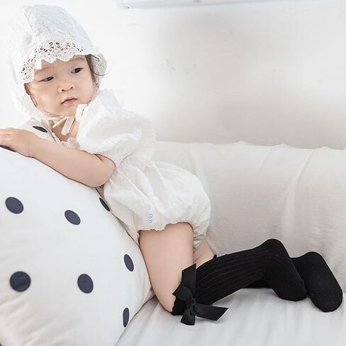 Baby Girls Knee High Socks Infants Toddlers Bow Ruffled Knee Socks Infants Cotton Tube Stockings Dress Socks 4 pairs in Saudi Arabia