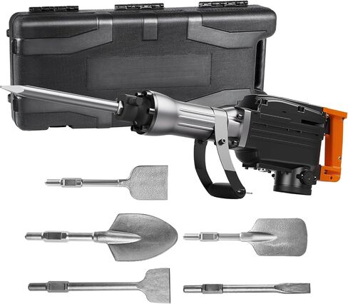 VEVOR Demolition Jack Hammer, 1350 BPM Concrete Breaker 6pcs Chisels Bit Chipping with Case, 2200W Electric Jackhammer Heavy Duty, Black in Saudi Arabia