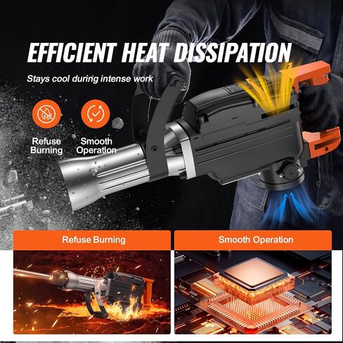 VEVOR Demolition Jack Hammer, 1350 BPM Concrete Breaker 6pcs Chisels Bit Chipping with Case, 2200W Electric Jackhammer Heavy Duty, Black in Saudi Arabia