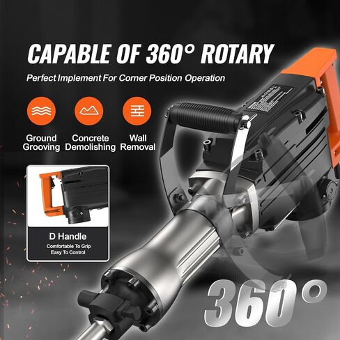 VEVOR Demolition Jack Hammer, 1350 BPM Concrete Breaker 6pcs Chisels Bit Chipping with Case, 2200W Electric Jackhammer Heavy Duty, Black in Saudi Arabia