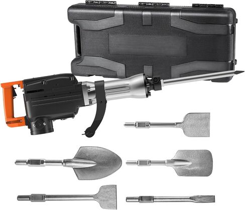 VEVOR Demolition Jack Hammer, 1350 BPM Concrete Breaker 6pcs Chisels Bit Chipping with Case, 2200W Electric Jackhammer Heavy Duty, Black in Saudi Arabia