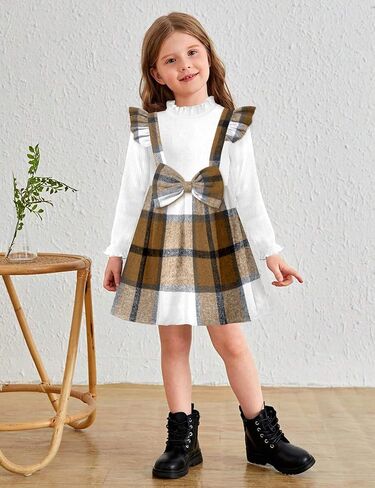 Toddler Girl Dress Plaid Ruffle Long Sleeve Bowknot Little Girl Dresses Fall Winter Outfits 3-7 Years in Kuwait