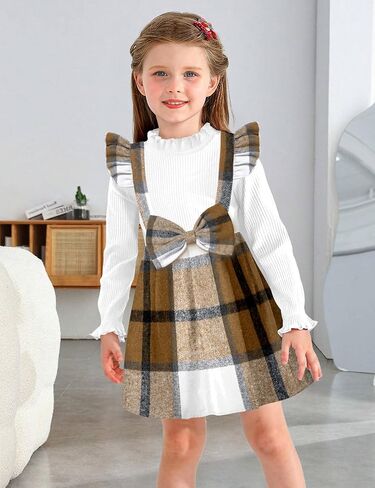 Toddler Girl Dress Plaid Ruffle Long Sleeve Bowknot Little Girl Dresses Fall Winter Outfits 3-7 Years in Kuwait