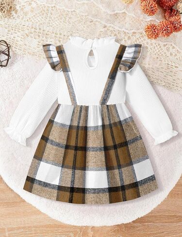 Toddler Girl Dress Plaid Ruffle Long Sleeve Bowknot Little Girl Dresses Fall Winter Outfits 3-7 Years in Kuwait