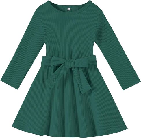 Toddler Dress Long Sleeve Baby Girl Knitted Sweater Dress Tie Waist Kids Fall Winter Swing Dresses Casual Holiday in Saudi Arabia