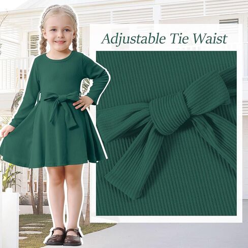 Toddler Dress Long Sleeve Baby Girl Knitted Sweater Dress Tie Waist Kids Fall Winter Swing Dresses Casual Holiday in Saudi Arabia