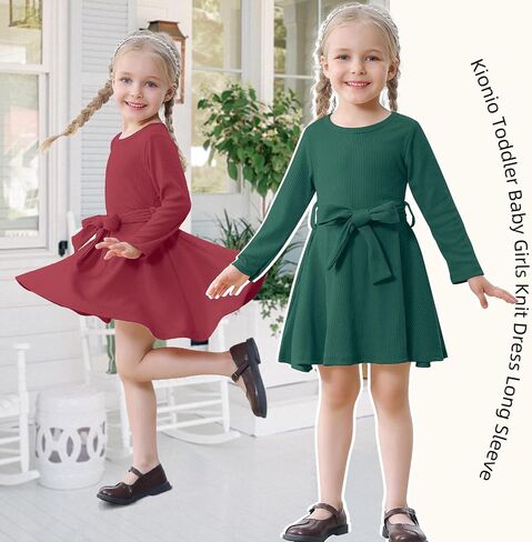 Toddler Dress Long Sleeve Baby Girl Knitted Sweater Dress Tie Waist Kids Fall Winter Swing Dresses Casual Holiday in Saudi Arabia