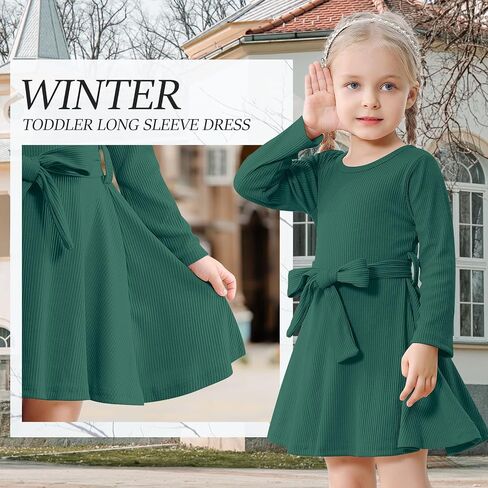 Toddler Dress Long Sleeve Baby Girl Knitted Sweater Dress Tie Waist Kids Fall Winter Swing Dresses Casual Holiday in Saudi Arabia