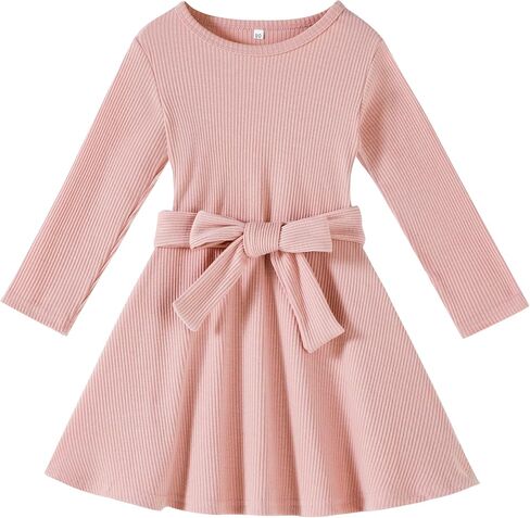 Toddler Dress Long Sleeve Baby Girl Knitted Sweater Dress Tie Waist Kids Fall Winter Swing Dresses Casual Holiday in Saudi Arabia