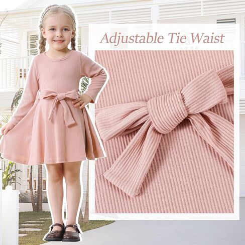 Toddler Dress Long Sleeve Baby Girl Knitted Sweater Dress Tie Waist Kids Fall Winter Swing Dresses Casual Holiday in Saudi Arabia